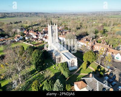 Dedham Parish Church Essex UK Drohne, Luftfahrt, Vogelperspektive, Stockfoto