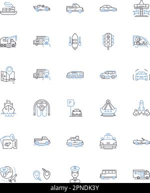 Expedition Leisure Line Icons Kollektion. Abenteuer, Erkundungen, Safari, Trekking, Bergwandern, Wandern, Camping-Vektor und lineare Darstellung Stock Vektor