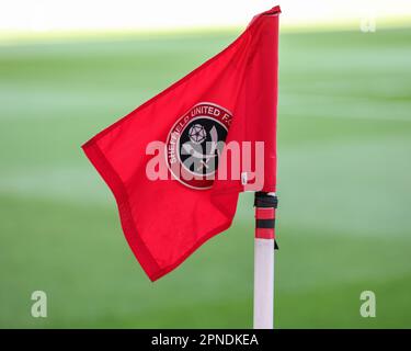 Sheffield, Großbritannien. 18. April 2023. Eine Eckflagge von Sheffield United während des Sky Bet Championship-Spiels Sheffield United gegen Bristol City in Bramall Lane, Sheffield, Großbritannien, 18. April 2023 (Foto von Mark Cosgrove/News Images) in Sheffield, Großbritannien, am 4./18. April 2023. (Foto: Mark Cosgrove/News Images/Sipa USA) Guthaben: SIPA USA/Alamy Live News Stockfoto