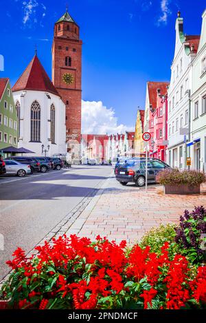 Donauworth, Deutschland. Romantische Straße mit einer kleinen Stadt in Bayern, am Zusammenfluss der Flüsse Wornitz und Donau mit einem reichen His gelegen Stockfoto