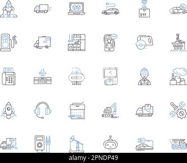 Sammlung von Zeilensymbolen für Automatons. Robotik, Mechanisierung, Automatisierung, Cyborgs, Androiden, Maschinen, Nanobots, Vektor und lineare Darstellung. Humanoide Stock Vektor