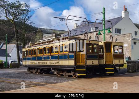 Snaefell Mountain Railway, Manx Electric Railway, Zug und Kutsche, Douglas, Isle of man Stockfoto