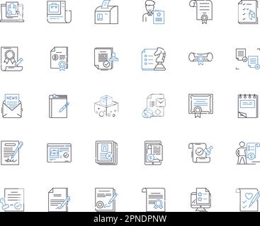 Symbolsammlung für Akkreditierungslinien. Zertifizierung, Genehmigung, Bestätigung, Validierung, Lizenzierung, Erkennung, Compliance-Vektor und linear Stock Vektor