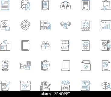 Sammlung der Zeilensymbole der Dateiorganisation. Kategorisierung, Anordnung, Durcheinander, Sortieren, Systematisieren, Organisation, Priorisierungsvektor und linear Stock Vektor