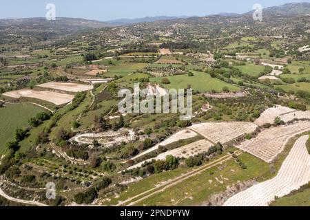 Terrassenförmig angelegte Weinfelder im Ezousa-Tal, in der Region Paphos, Zypern Stockfoto