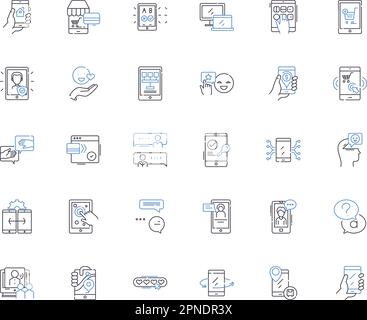 Sammlung von Handheld-Liniensymbolen. Tragbar, Kompakt, Mobil, Praktisch, Leicht, Ergonomisch, drahtloser Vektor und lineare Darstellung. Touchscreen Stock Vektor