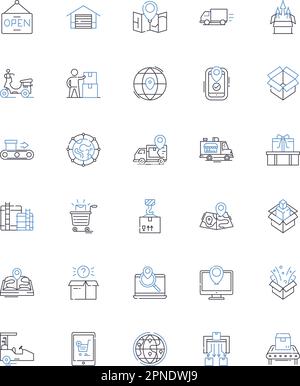 Logistics Nerk Line Icons Kollektion. Versand, Transport, Lagerhaltung, Lieferkette, Bestand, Verteilung, Frachtvektor und linear Stock Vektor