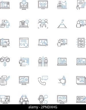 Sammlung der Liniensymbole für die Geschäftsadministration. Strategie, Management, Führung, Innovation, Organisation, Operations, Marketing Vector und linear Stock Vektor