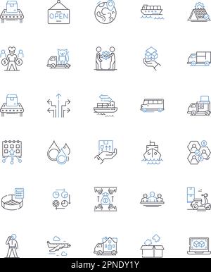 Sammlung der Liniensymbole für die Geschäftsadministration. Führung, Management, Unternehmergeist, Innovation, Strategie, Buchhaltung, Marketingvektor und linear Stock Vektor