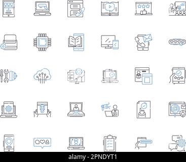 Kollektion künstlicher Intelligenz mit Liniensymbolen. Robotik, Automatisierung, Maschinelles Lernen, Kognitive, Neuronale Nerven, Intelligenz, Algorithmen Vektor und Stock Vektor