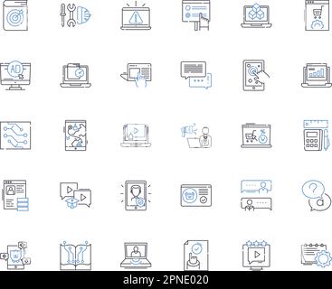 Symbolsammlung für Geschäftsanalysen. Daten, Erkenntnisse, Metriken, Analysen, Dashboards, Visualisierung, Prognosevektor und lineare Darstellung Stock Vektor