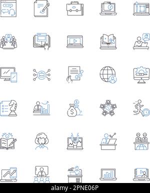 Team Brainstorm Line Icons Kollektion. Zusammenarbeiten, Synergie, Innovieren, Ideieren, Strategieren, Brainstorming, Inspire-Vektor und lineare Illustration Stock Vektor