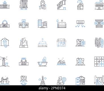 Symbolsammlung für Wohnungslinien. Haus, Haus, Wohnung, Wohnung, Villa, Duplex, Vektor und lineare Darstellung. Bungalow, Shack, Shelter Umriss Stock Vektor