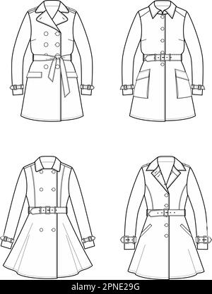 Trenchcoat für Damen. Mode-CAD. Stock Vektor