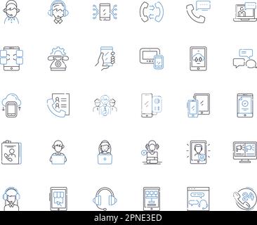 Symbolsammlung für Telefonleitungen. Mobil, Smartph, Cellph, Drahtlos, Technik, Gerät, Anrufvektor und lineare Darstellung. Umrissschilder für Text, Kamera und Batterie Stock Vektor