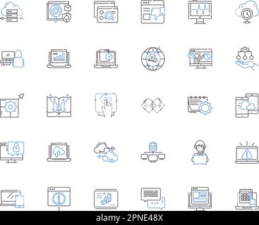 Symbolsammlung für die Online-Programmierung. Codierung, Webentwicklung, JavaScript, Python, Java, Datenbank, HTML-Vektor und lineare Illustration. CSS, PHP Stock Vektor