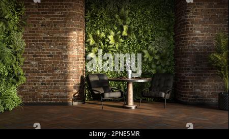 Vertikale grüne Wand in modernem Innendesign, 3D-Rendering Stockfoto