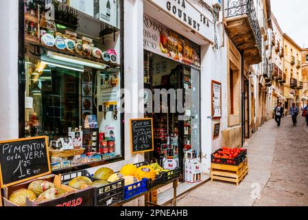 Geschäft mit lokalen Produkten. Trujillo, Cáceres, Extremadura, Spanien, Europa Stockfoto