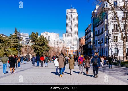 Plaza de España von der Bailén-Straße aus gesehen. Madrid, Comunidad de Madrid, Spanien, Europa Stockfoto