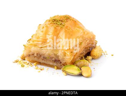 Leckeres Baklava isoliert auf weißem Hintergrund, Nahaufnahme Stockfoto