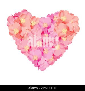 Geblümtes Herz mit prächtigen bunten Blüten. Botanische Darstellung des Frühlings auf weißem Hintergrund. Vektordarstellung. Stock Vektor