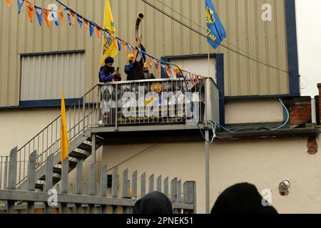 Derby Vaisakhi Nagar Kirtan 2023 Ransingha Horn Anruf vom Sikh Heritage and Holocaust Museum Stockfoto