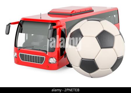 Fußball mit Bus, 3D-Rendering isoliert auf weißem Hintergrund Stockfoto