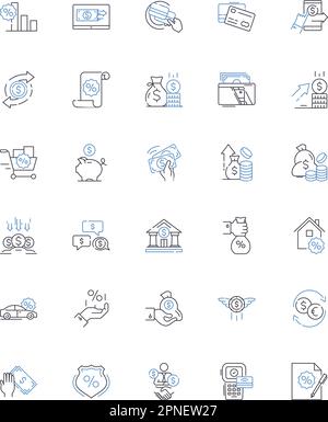 Symbolsammlung für Einnahmenströme. Gewinn, Umsatz, Einkommen, Bargeld, Einnahmen, Lizenzgebühren, Honorarvektor und lineare Darstellung. Abonnement,Werbung Stock Vektor