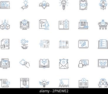 Sammlung von Liniensymbolen für Werbeschemata. Werbeaktionen, Marketing, Anzeigen, Branding, Kampagnen, Influencer, Publicity-Vektor und lineare Illustration Stock Vektor