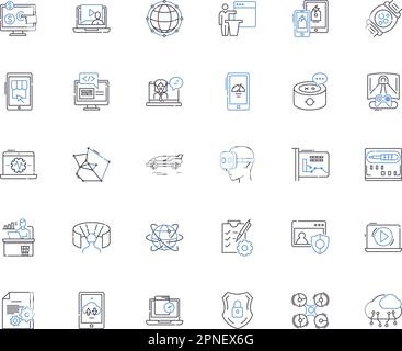 Symbolsammlung für Elektrogeräte. Geräte, Gadgets, Ladegeräte, Kabel, Akkus, Verstärker, Heizelemente, Vektor- und lineare Darstellung. Ventilatoren Stock Vektor