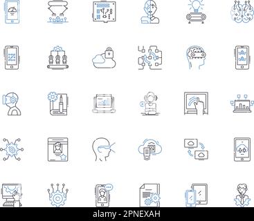 Symbolsammlung für Computerisierungslinien. Automatisierung, Digitalisierung, Information, Robotik, Effizienz, Integration, Programmierung von Vektoren und Linear Stock Vektor