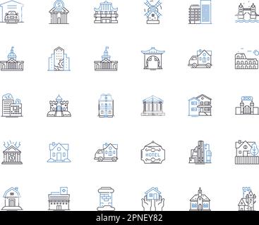 Aufbau einer Icons-Sammlung für Industrielinien. Architektur, Konstruktion, Konstruktion, Konstruktion, Grundlagen, Beton, Stahlvektor und lineare Darstellung Stock Vektor