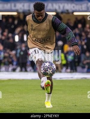 London, Großbritannien. 18. April 2023. Viertelfinale der UEFA Champions League, Second Leg: Chelsea gegen Real Madrid auf der Stamford Bridge, Chelsea, London, England. 18. April 2023; Vinicius 900/Cordon Press Credit: CORDON PRESS/Alamy Live News Stockfoto