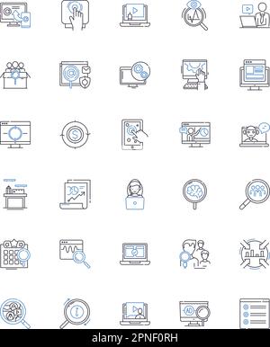 Sammlung der Suchzeilensymbole. Verfolgen, Suchen, Erkunden, Entdecken, Suchen, Jagd, Sondenvektor und lineare Darstellung. Untersuchen, Erfragen, Untersuchen Stock Vektor