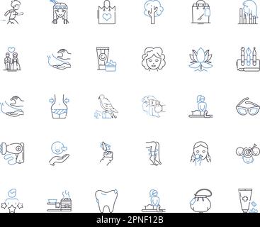 Icons-Kollektion für Friseurshop. Rasieren, Haarschnitt, Rasierer, Haarschneider, Trimmen, Stil, Bartvektor und lineare Darstellung. Schnurrbart, heißes Handtuch, Körperpflege Stock Vektor