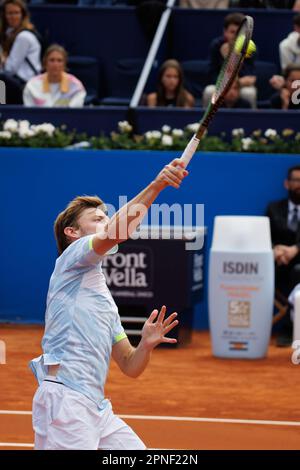 Barcelona, Spanien. 18. April 2023. Goffin in Aktion während der ATP 500 Barcelona Open Banc Sabadell Conde De Godo Trophy im Real Club de Tenis Barcelona in Barcelona, Spanien. Kredit: Christian Bertrand/Alamy Live News Stockfoto