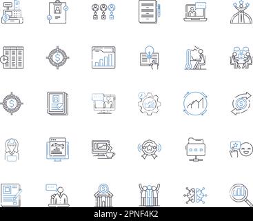 Symbolsammlung für Geschäftsmodelle. Gewinn, Umsatz, Strategie, Innovation, Flexibilität, Nachhaltigkeit, Disruptionsvektor und lineare Darstellung Stock Vektor