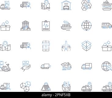Das Paket transportiert die Symbolsammlung für die Positionen. Versand, Logistik, Lieferung, Fracht, Fracht, Transport, Sendungsvektor und lineare Darstellung. Express Stock Vektor