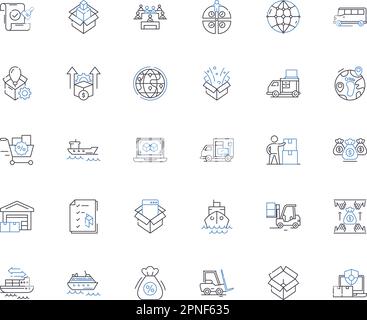 Sammlung von Positionssymbolen für Postdienstleister. Zustellungen, Post, Pakete, Briefe, Kuriere, Postman, Routes Vektor und lineare Darstellung. Pakete, Poststempel Stock Vektor