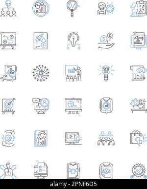 Symbolsammlung für Steuerplanungspositionen. Budgetierung, Prognose, Buchhaltung, Investitionen, Anlagen, Verbindlichkeiten, Risikovektor und lineare Darstellung Stock Vektor