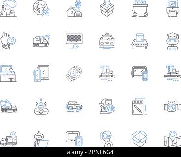 Sammlung der Liniensymbole für Mechanismen. Zahnräder, Hebel, Federn, Nocken, Riemenscheiben, Kurbeln, Scharniere, Vektor und lineare Darstellung. Gestänge, Lager, Ratschen Stock Vektor