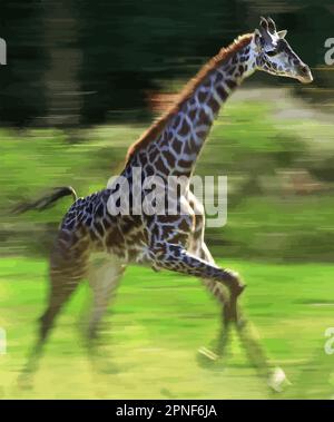 Im Vektorbild ist eine Giraffe zu sehen, die in einer Unschärfe der Beine läuft. Stock Vektor