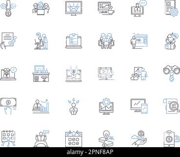 Icons für professionelle Arbeitslinien. Kompetenz, Kompetenz, Handwerkskunst, Kompetenz, Glaubwürdigkeit, Spezialisierung, Wirksamkeitsvektor und linear Stock Vektor