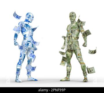 US-Dollar vs. Nigrische Naira, Forex-Handel, Währungspaar, menschliche Charaktere aus Geld, Währungskampf, 3D Rendering Stockfoto