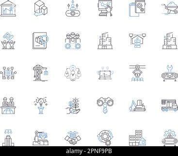 Symbolsammlung für Fertigungslinien. Automatisierung, Massenproduktion, Effizienz, Produktivität, Fertigung, Robotik, Conveyor Vector und linear Stock Vektor