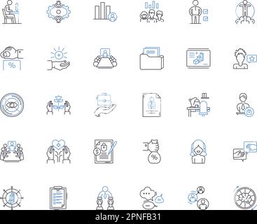 Symbolsammlung für Budgetplanungspositionen. Sparsam, Sparsam, Reduzierung, Steuerung, Begrenzung, Vorsicht, Finanzvektor und lineare Darstellung. - Dein Schatz Stock Vektor