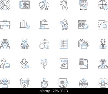 Symbolzusammenstellung für Mttäre Umsatzpositionen. Ertrag, Gewinn, Erträge, Cashflow, Umsatz, Fluktuation, Rückkehrvektor und lineare Darstellung. Dividenden, Fonds Stock Vektor