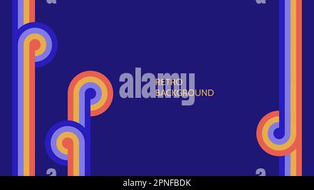 Hintergrund im Retro-Stil. Vintage-Linien und Kreise als Poster. Farbenfrohes geometrisches Banner, Aufdruck, Cover im 60s-, 70s-, 80s-Stil. Darstellung der Vektorvorlage. Stock Vektor
