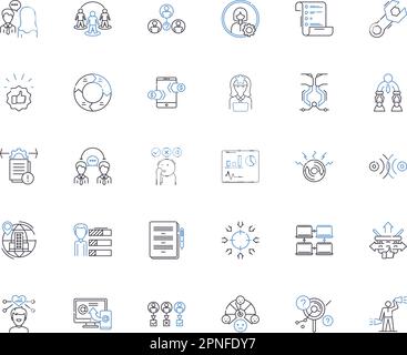 Kollektion der Liniensymbole für gegenseitigen Respekt. Zusammenarbeit, Vertrauen, Gleichheit, Verständnis, Höflichkeit, Erkennung, Harmonivektor und lineare Darstellung Stock Vektor