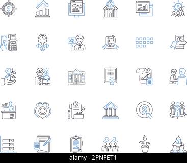 Sammlung der Liniensymbole für Finanzunternehmen. Vermögen, Investitionen, Sparen, Finanzen, Kapital, Portfolio, Zinsvektor und lineare Darstellung. Dividende Stock Vektor